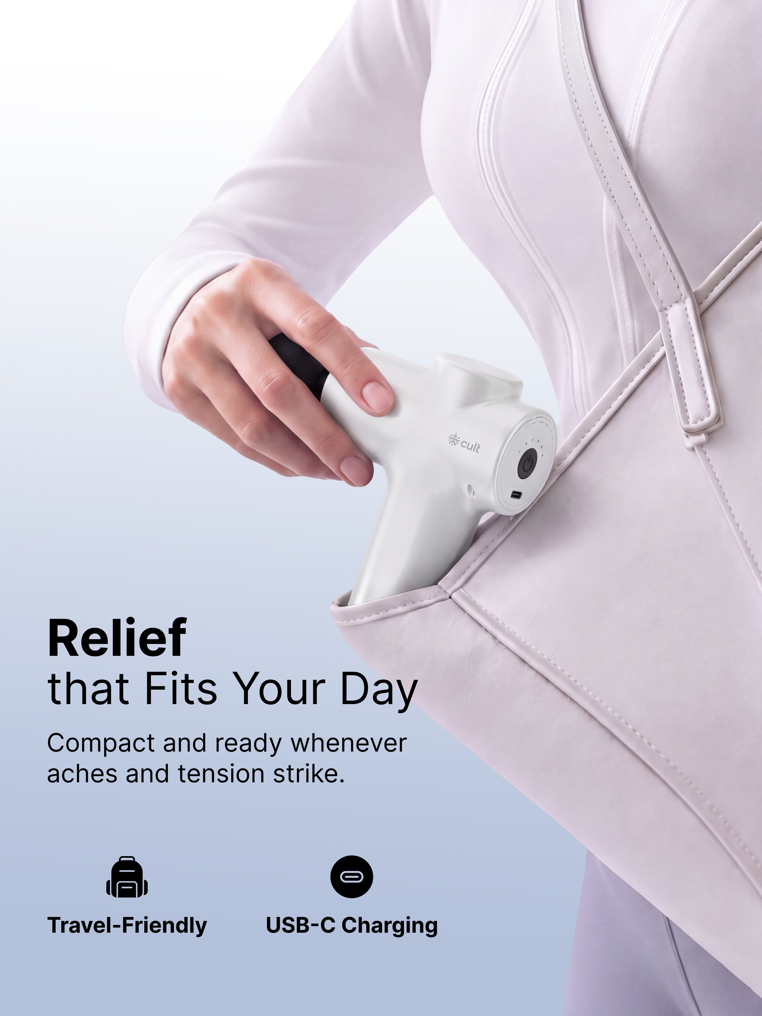 Cult Nova Portable Deep Tissue Massage Gun for Full-Body Muscle Relief, Ultra-Lightweight Handheld Design, 6 Speed Levels, Up to 3-Hour Battery Life, 4 Interchangeable Heads, Deep Tissue Massager for Arms, Shoulders, Legs & Everyday Recovery