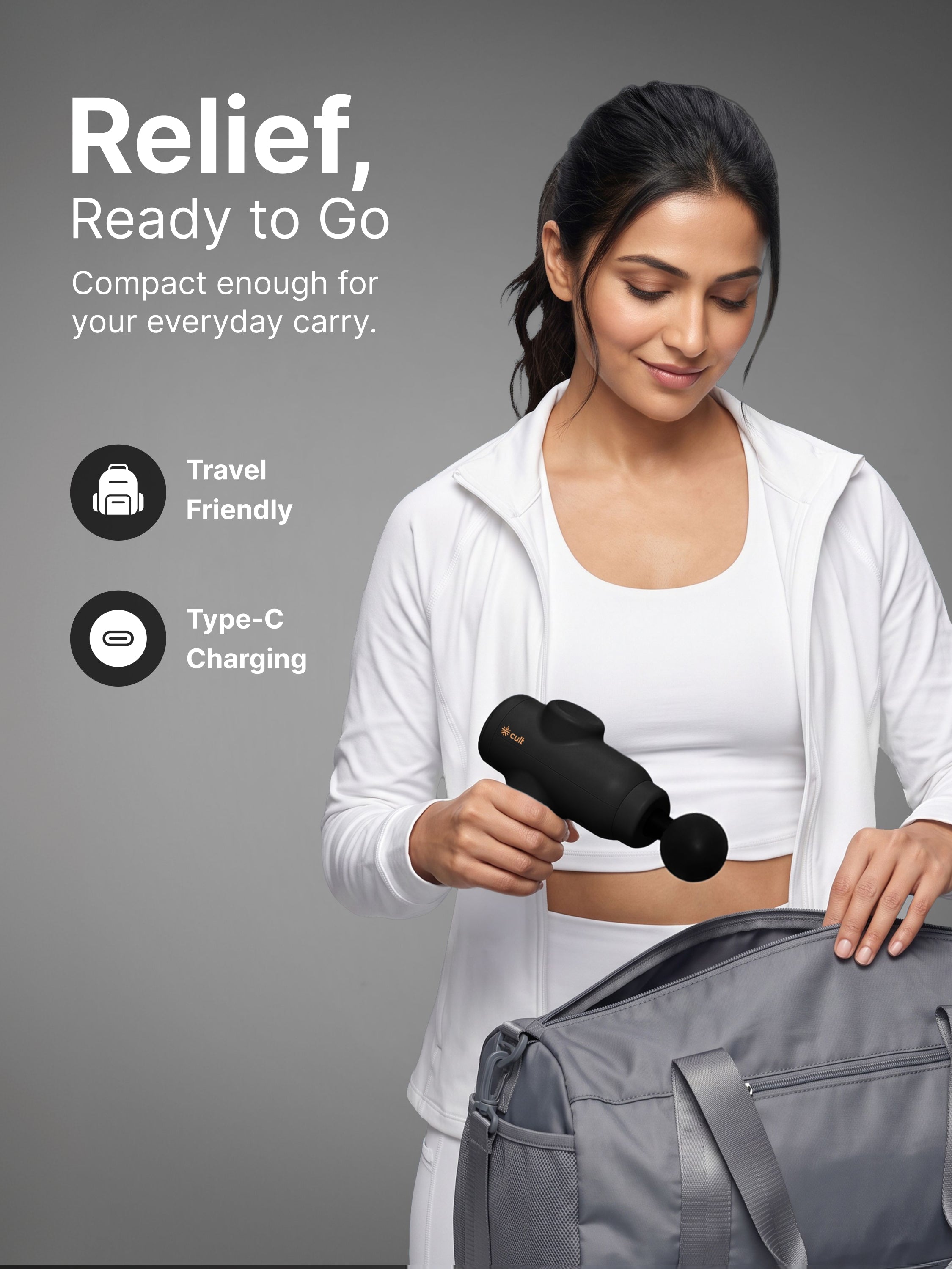 Cult Flex Pro Massage Gun for Pain Relief, Full Body Massager, Lightweight & Compact, 4 Interchangeable Heads, 3-Hour Long Battery Life