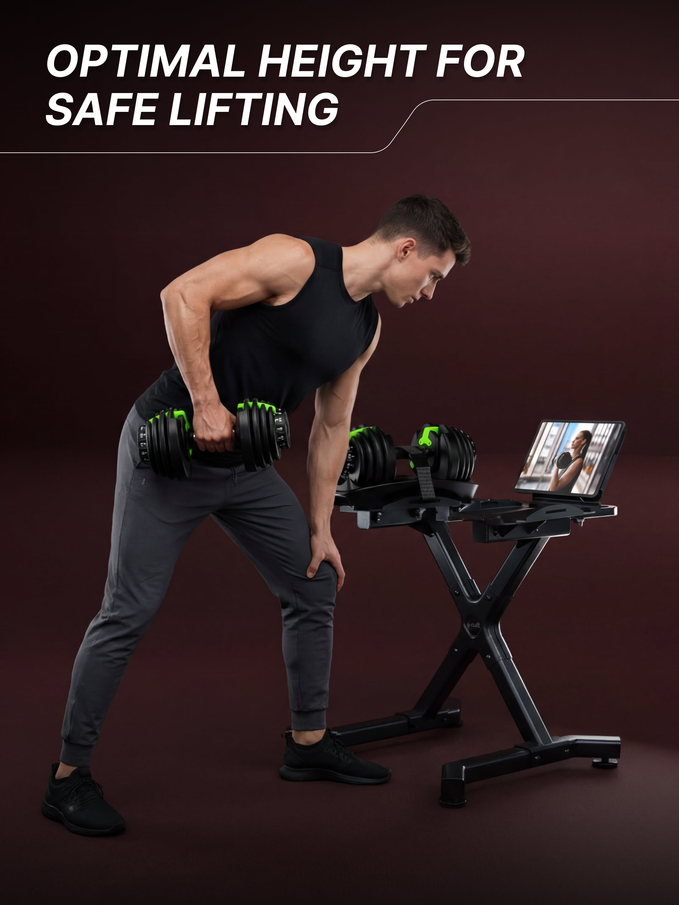 Cult Dumbbell Stand | 100 KG Weight Capacity with Wheels & Tablet Holder | Protected Edges | Compact Home Gym Storage (6 Months extended Warranty only on Cultstore.com)