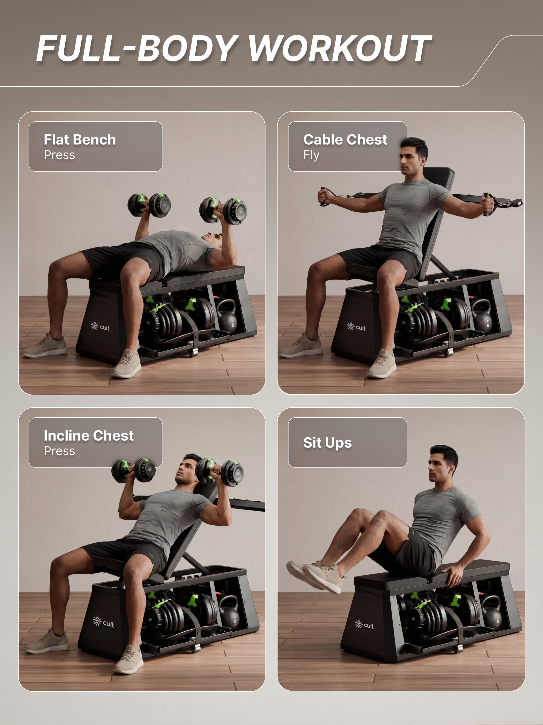 Cult 4 in 1 Multi Home Gym with Cable Crossover, Adjustable Bench,  Dumbbell & Weights Storage Rack | 300 Kg Capacity | 8-Level Incline/Decline | 3 Resistance Levels | Perfect for Home Gym (with 6 months extended warranty)