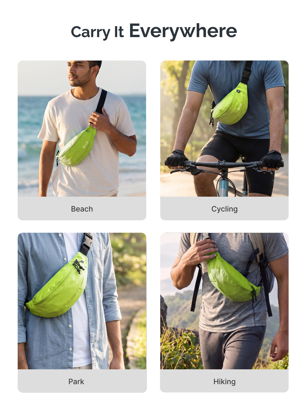 Cult Waist Bag for Men & Women, Compact Fanny Pack with Dual Compartments, Adjustable Strap, Water-Repellent Travel, Running & Everyday Carry Bag – Neon