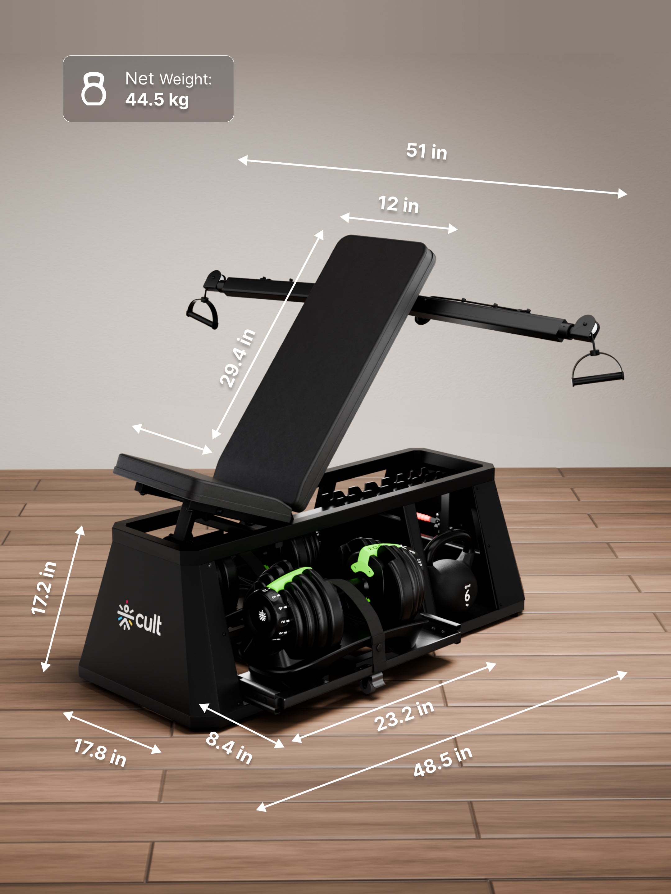 Cult 4 in 1 Multi Home Gym with Cable Crossover, Adjustable Bench,  Dumbbell & Weights Storage Rack | 300 Kg Capacity | 8-Level Incline/Decline | 3 Resistance Levels | Perfect for Home Gym (with 6 months extended warranty)