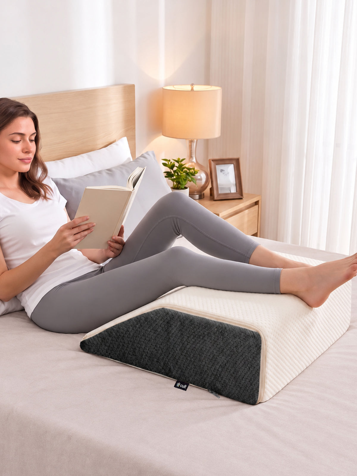 CULT Leg Elevation Pillow for Knee and Leg Support Elevation Cushion for Sleeping Resting and Recovery Off White