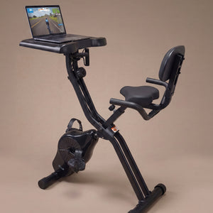 Cult X-Bike with Table | Sturdy & Stable Design | Foldable Exercise Cycle for Home | 8-Level Magnetic Resistance | Adjustable Seat | LCD Display | Laptop & Tablet Desk | 120 kg Capacity - Black