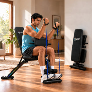 Cult PreacherBench Strength Training Foldable & Adjustable Bench | 7-Level Incline | 350 kg Max Load Capacity | 3 Resistance Bands | Home Workout Exercise Bench