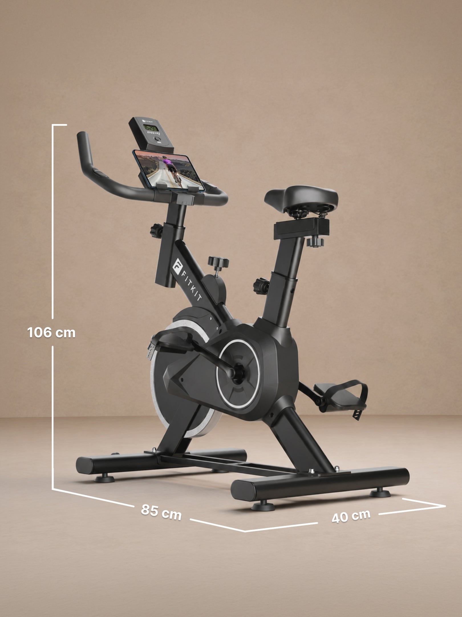 Fitkit by Cult FK8001 Spin Bike, LCD Display, Adjustable Brake Pad Resistance with Belt Drive System for Fitness at Home Workouts | Max Weight : 130 kg (Black)
