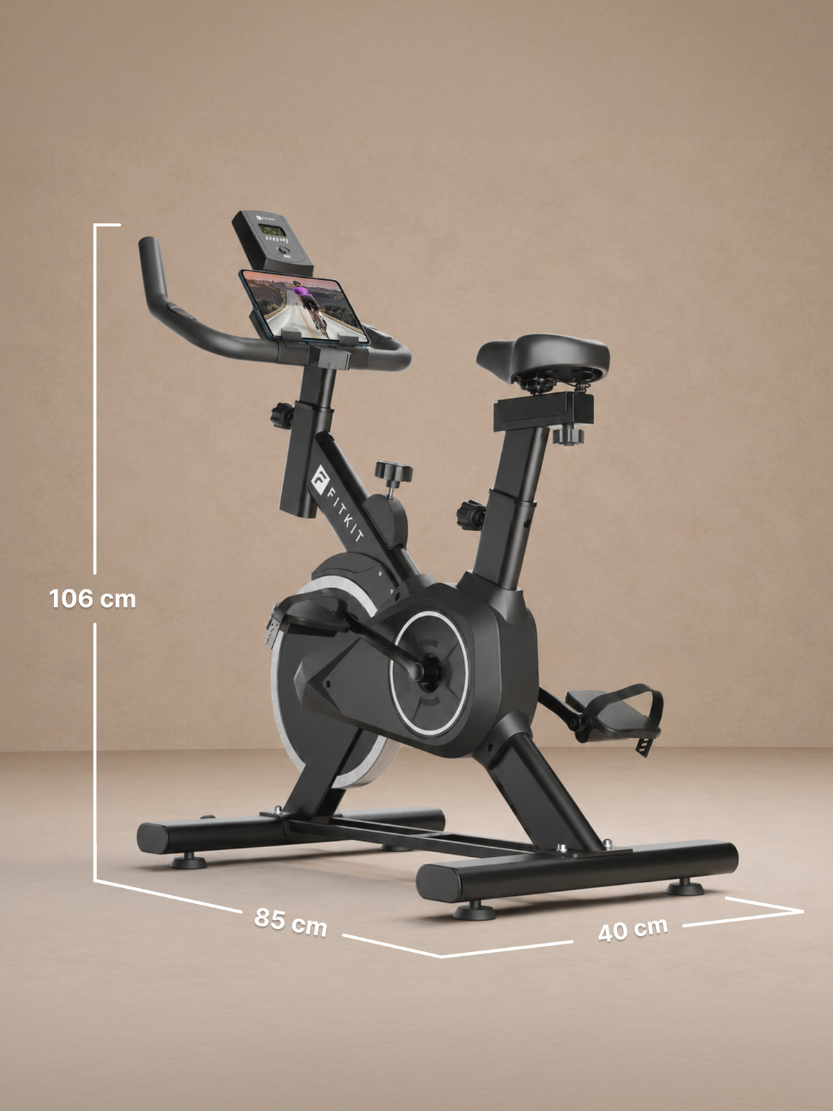 Fitkit by Cult FK8001 Spin Bike, LCD Display, Adjustable Brake Pad Resistance with Belt Drive System for Fitness at Home Workouts | Max Weight : 130 kg (Black)