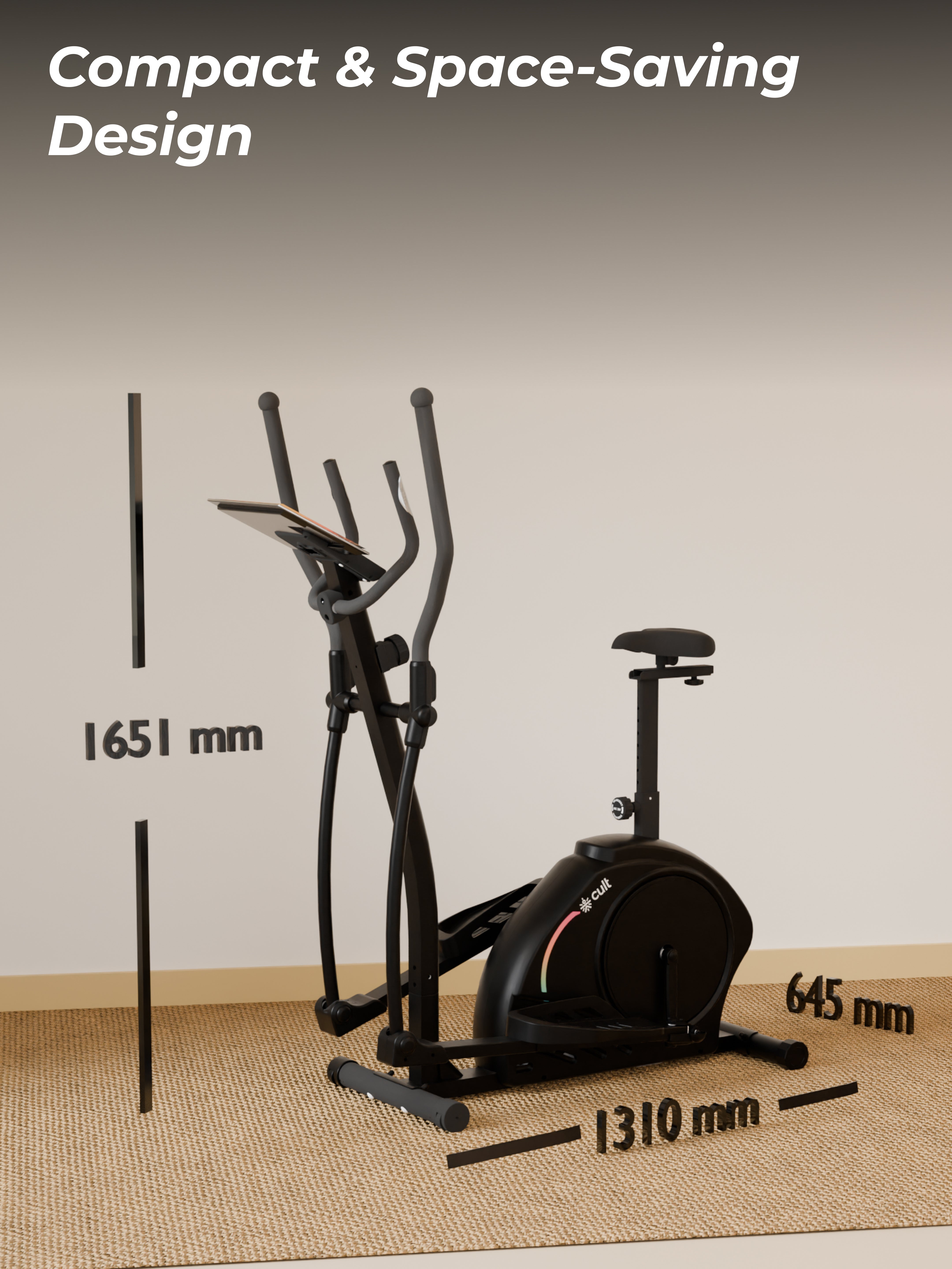Cult SmartCrossPrime Magnetic Elliptical Trainer | 6Kg Flywheel | Max Weight: 140Kg | Home Use Cross Trainer - Black