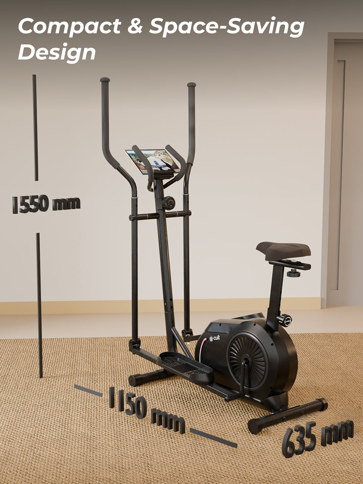 Cult SmartCrossNeo Magnetic Elliptical Trainer | 4Kg Flywheel | Max Weight: 130Kg | Home Use Cross Trainer - Black (with 6 Months Extended Warranty)