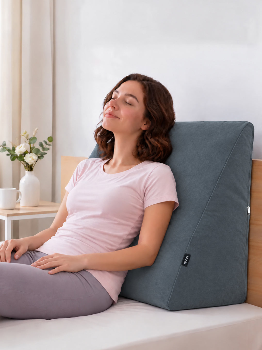 CULT Wedge Pillow for Back Support Elevation Cushion for Sleeping Resting and Recovery Grey