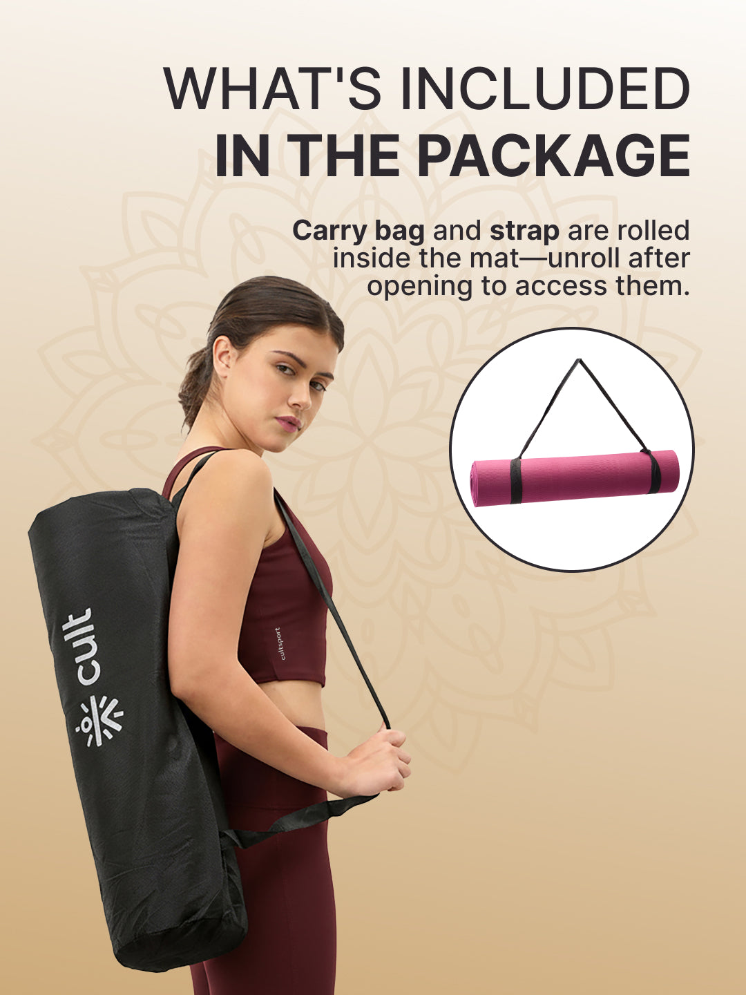CULT TPE Yoga Mat 6mm with Carry Bag & Strap   Eco-Friendly, Non-Slip, Lightweight & Durable Exercise Mat for Yoga, Pilates, Meditation & Home Workouts   Purple Lotus Print
