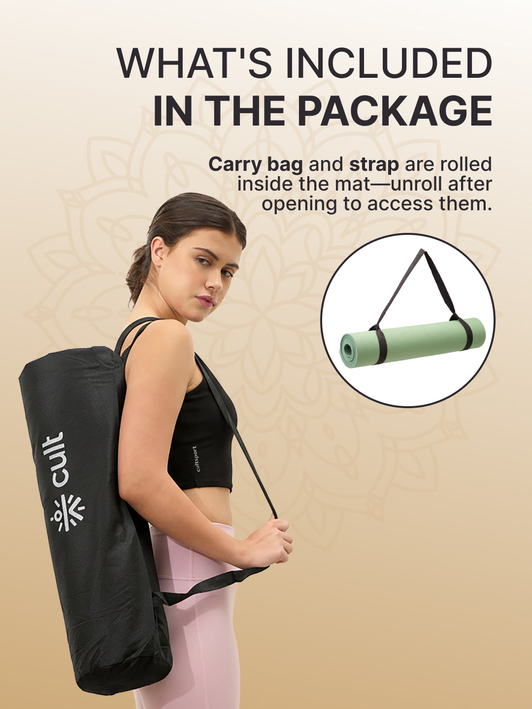 CULT TPE Yoga Mat 6mm with Carry Bag & Strap   Eco-Friendly, Non-Slip, Lightweight & Durable Exercise Mat for Yoga, Pilates, Meditation & Home Workouts   Olive