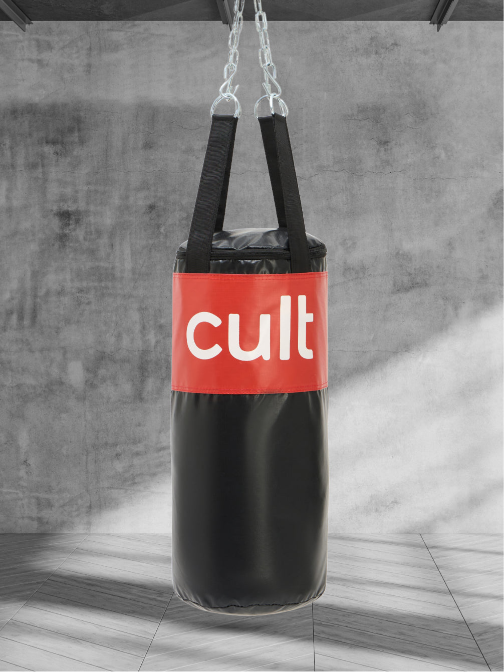 cult Punching Bag Black & Red 3ft Heavy Duty Punching Bag for Boxing, Kickboxing, MMA Training Reinforced Stitching Durable PU Leather Unfilled Easy to Install For Home & Gym Use
