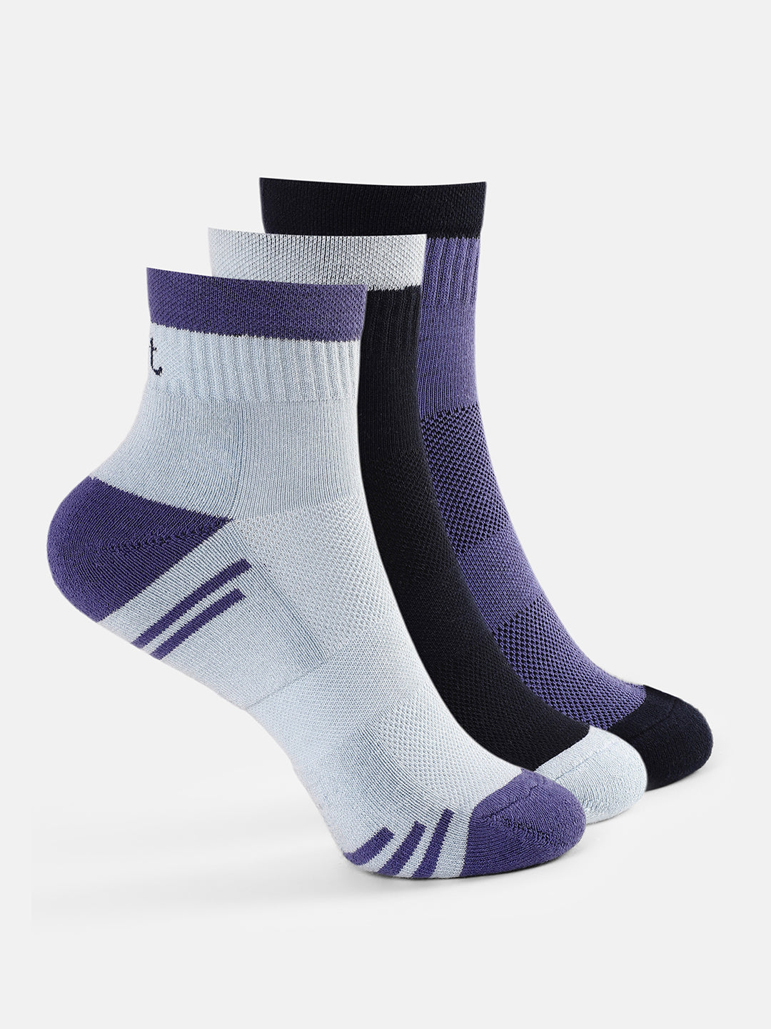 Sports Ankle Length Pack of 3 Powder Blue,Navy & Blue Terry Colourblocked Women's Socks