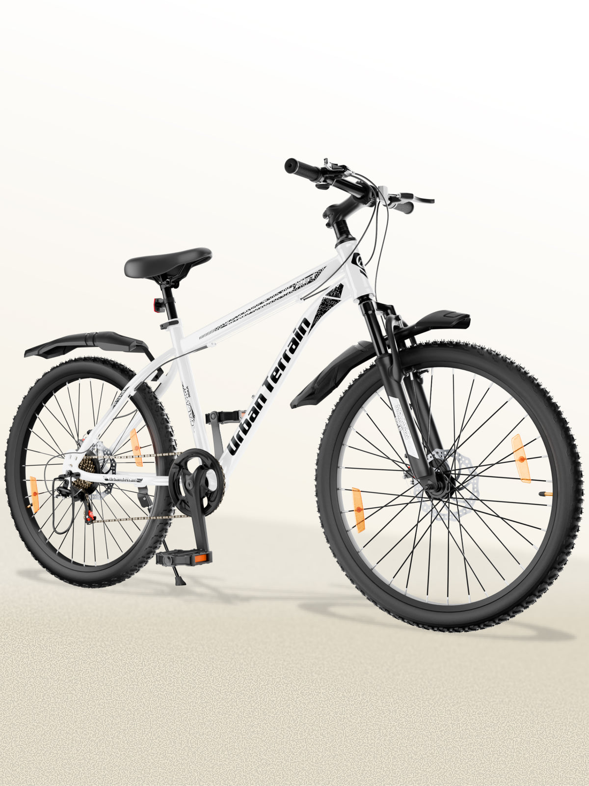 Galaxy Max Mountain Bike Steel 7 Speed Cycle 26 inch Tyre, White With Front Suspension, Single Wall Rim and Dual Disc Brakes Ideal For 5 ft to 5.7 ft