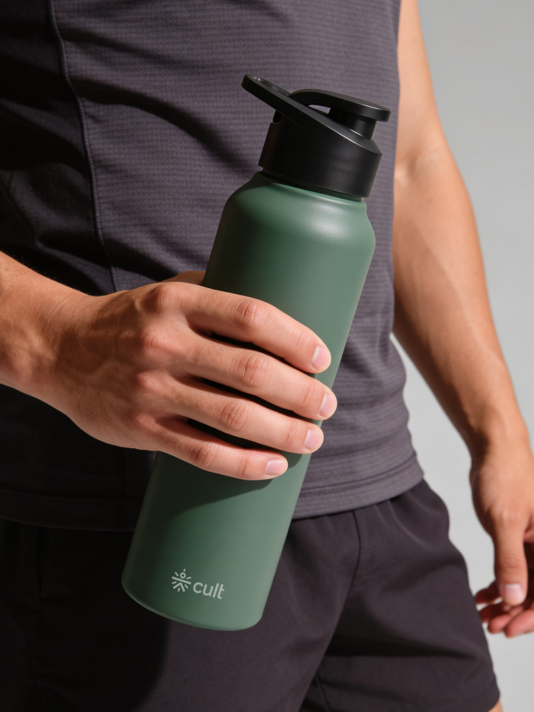 cult Steel Bottle 1Ltr With Sports Cap Green
