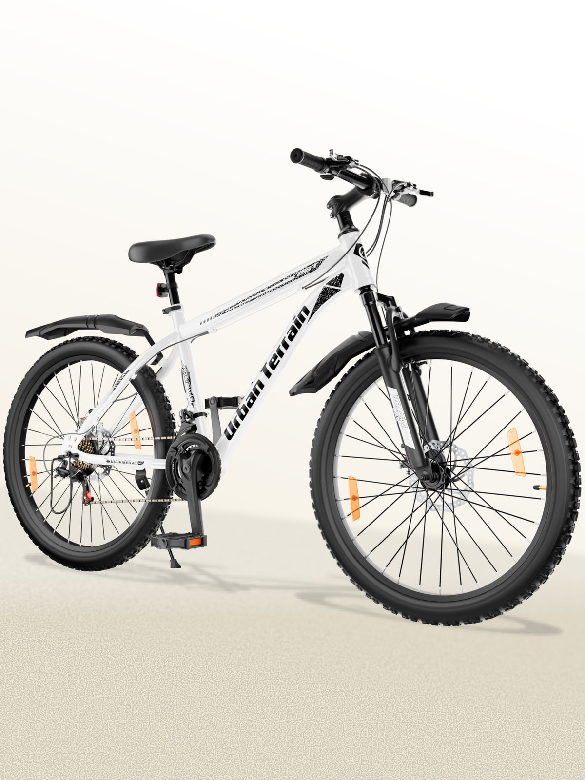 Galaxy Ultra Mountain Bike Steel 21 Speed Cycle 26 inch Tyre, White With Front Suspension, Single Wall Rim and Dual Disc Brakes Ideal For 5 ft to 5.7 ft