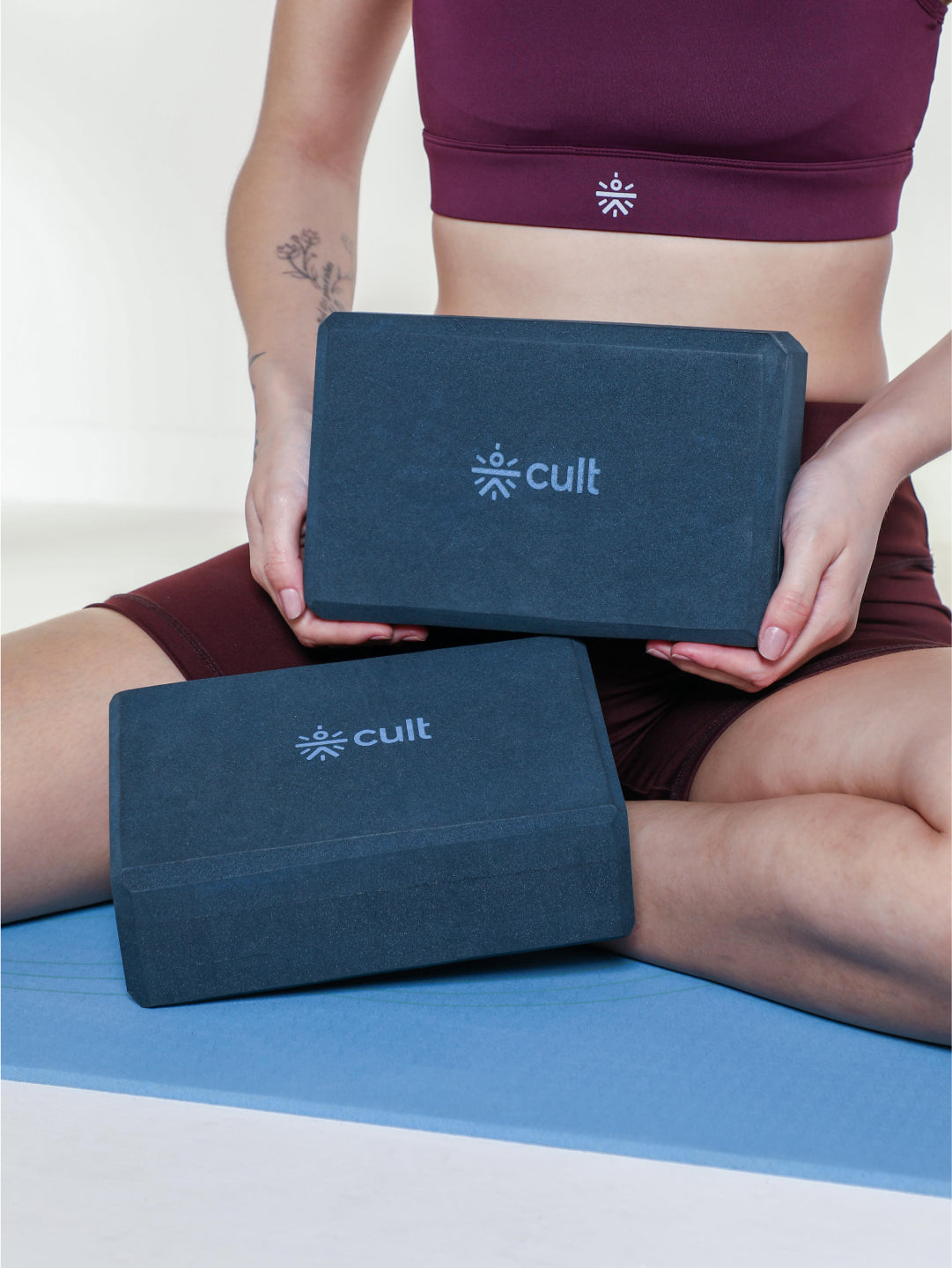 Pack of 2 EVA Yoga Blocks 80mm Blue  Non-Toxic, Anti-Skid & Durable