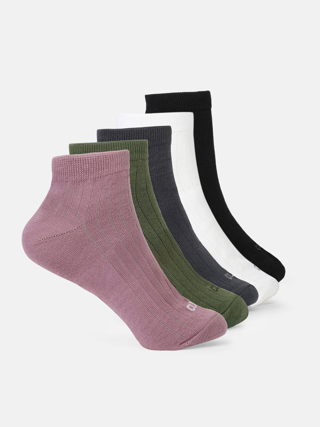 Sports Ankle Length Pack of 5 Pink,Olive,Navy,White & Black Solid Men's Socks