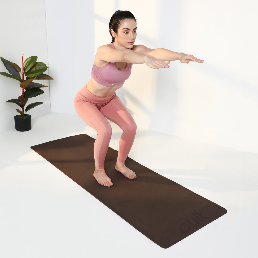Cult Yoga Mat EVA 4mm with Carry Strap   Non-Slip, Lightweight, Cushioned & Sweat-Resistant Exercise Mat   Durable, Portable & Eco-Friendly Workout Mat for Yoga, Pilates, Home Gym & Fitness   Brown