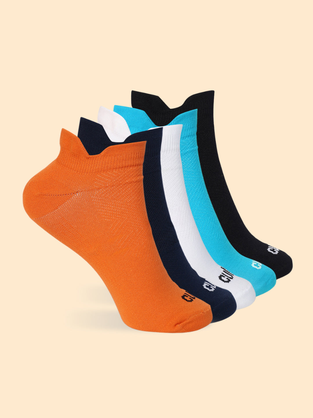 Sports Low Ankle Length Pack of 5 Orange,Navy,White,Blue & Black Men's Cotton Socks