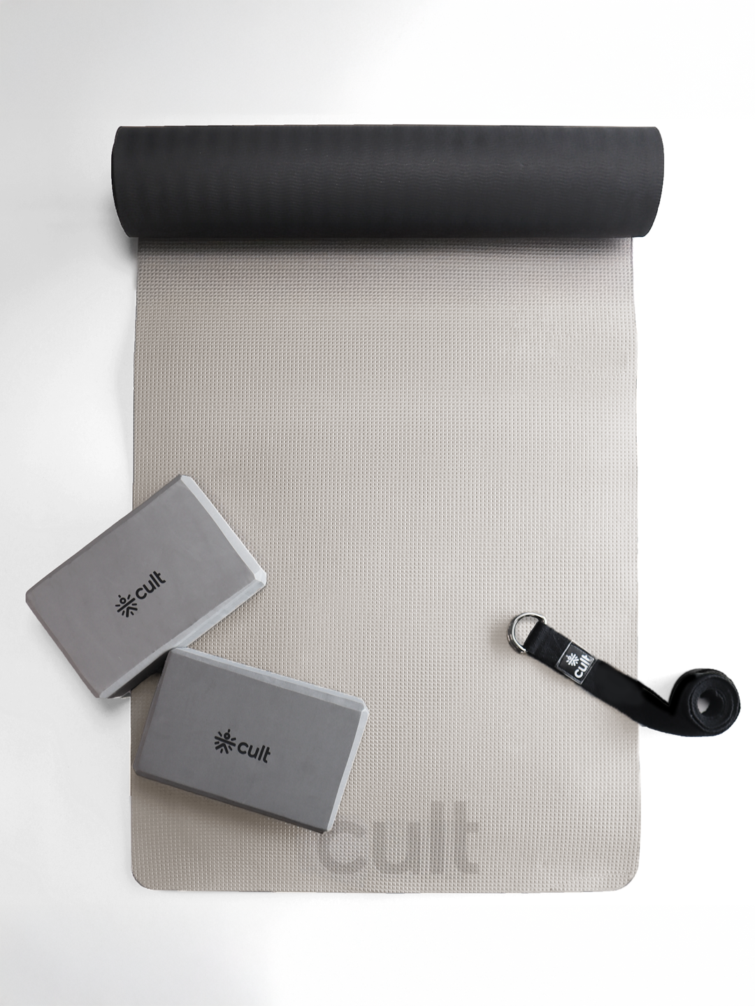 Cult Yoga Support Combo  Grey (EVA 6mm Mat + Pair of Grey Yoga Block + Yoga Belt Black)