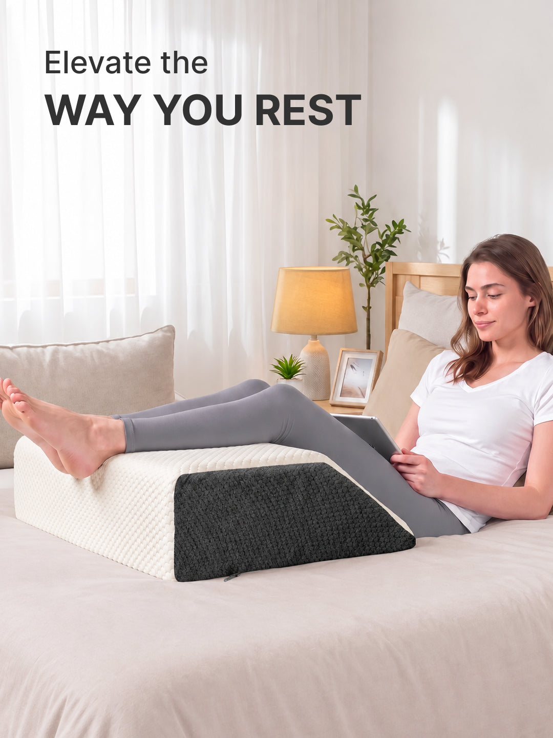 CULT Leg Elevation Pillow for Knee and Leg Support Elevation Cushion for Sleeping Resting and Recovery Off White