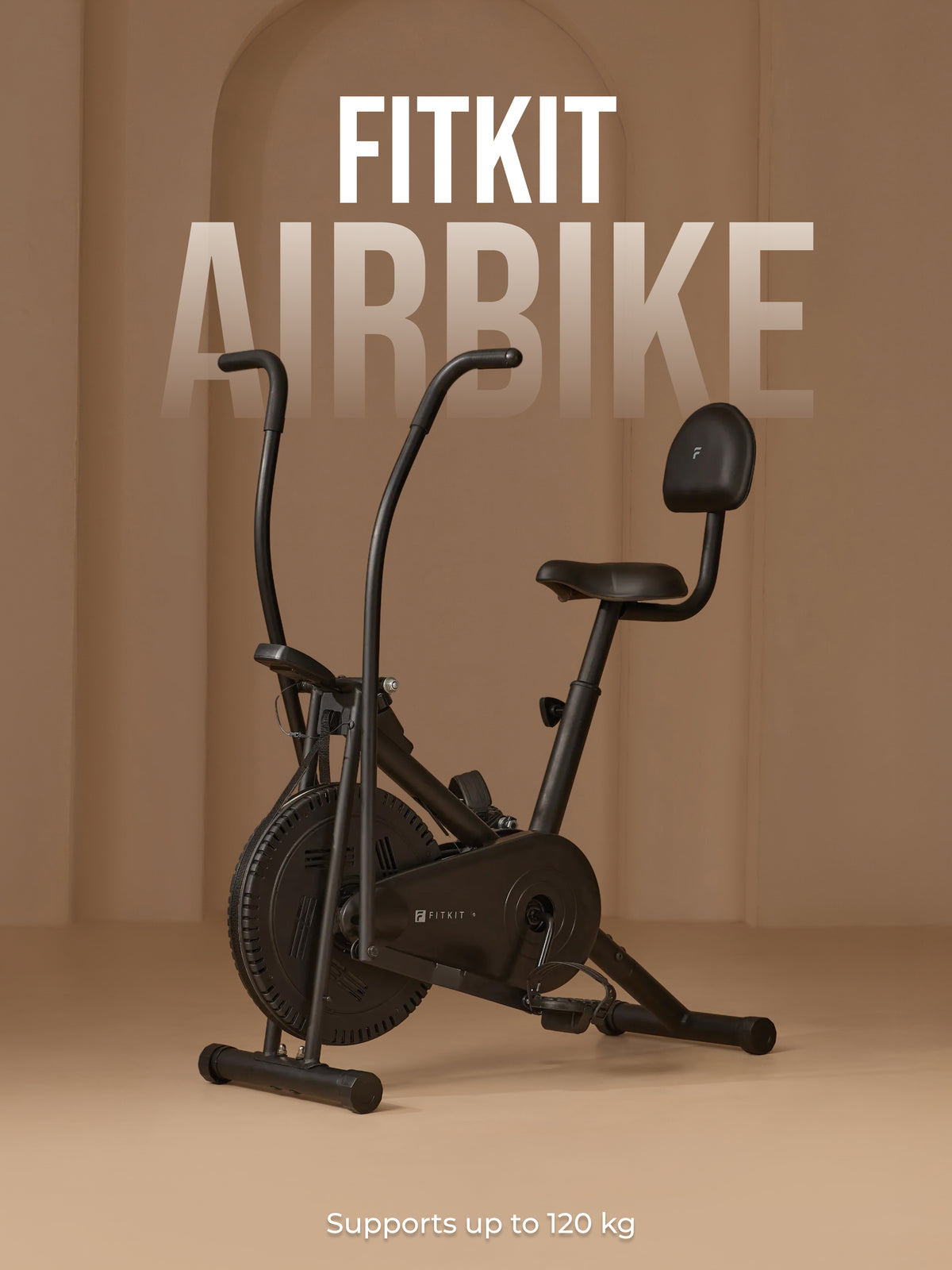 Fitkit Dual Action 2-in-1 Air Bike | Moving & Fixed Handles Exercise Cycle | Adjustable Seat & Anti-Slip Pedals | Direct Resistance | 120 kg Max Weight | Home Use Exercise Bike (with 6 Months Extended Warranty)