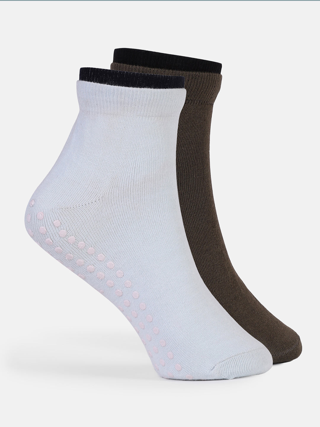 Yoga Anti-skid Ankle Length Pack of 2 Powder Blue & Olive Unisex Cotton Socks