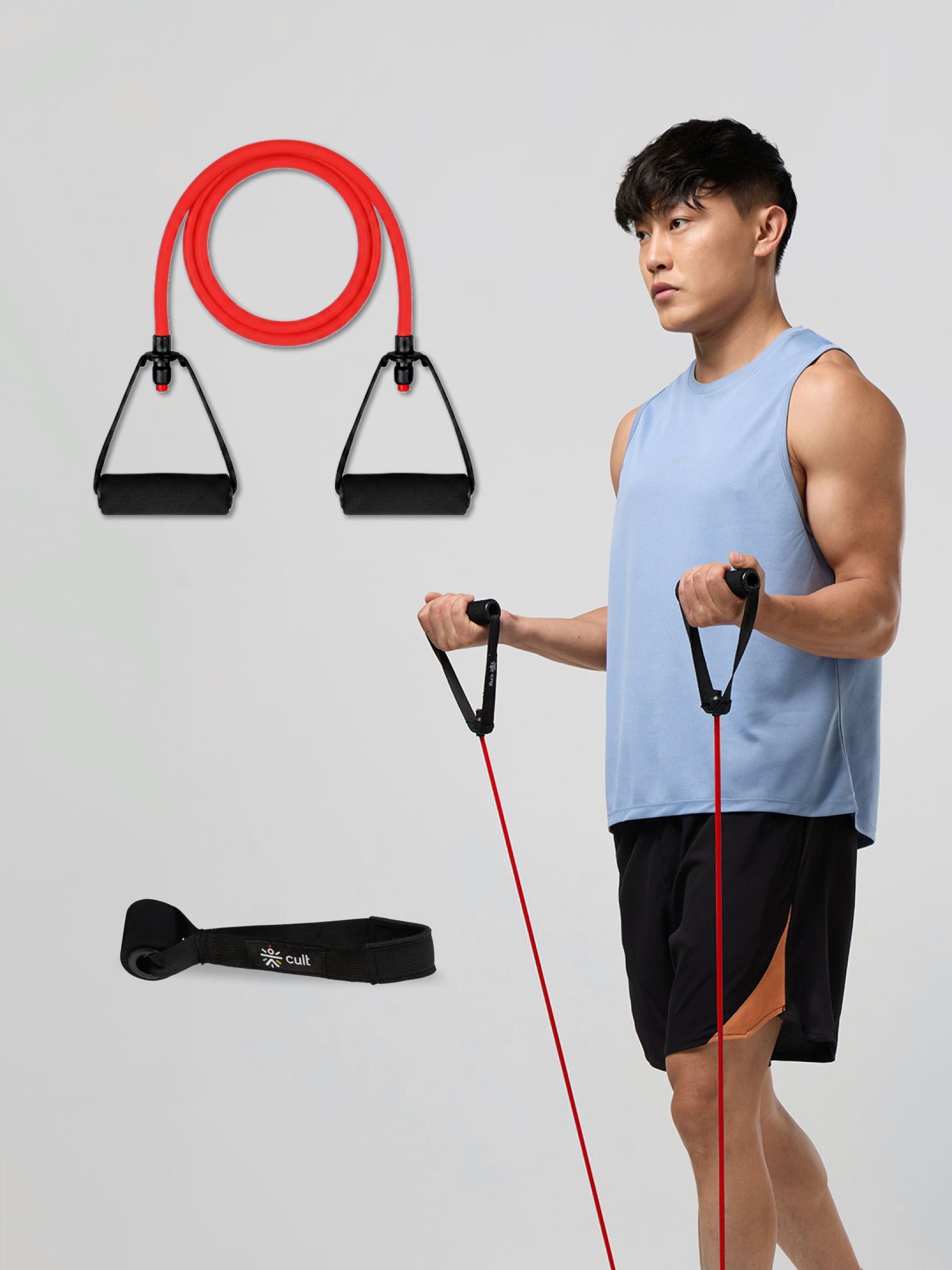 Cult Toning Tube for Exercise & Stretching with Foam Handles, Door Anchor | Resistance Band Suitable for Home & Gym Workout for Men & Women | Light Resistance 8-10 Kgs, Red