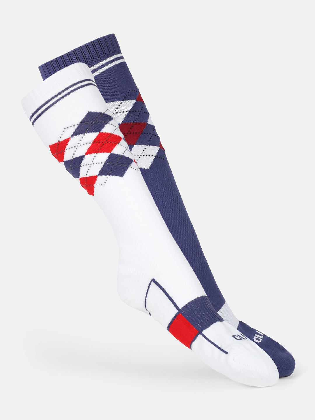 Football/Soccer Pack of 2 White & Blue Patterned Men's Terry Cotton Socks