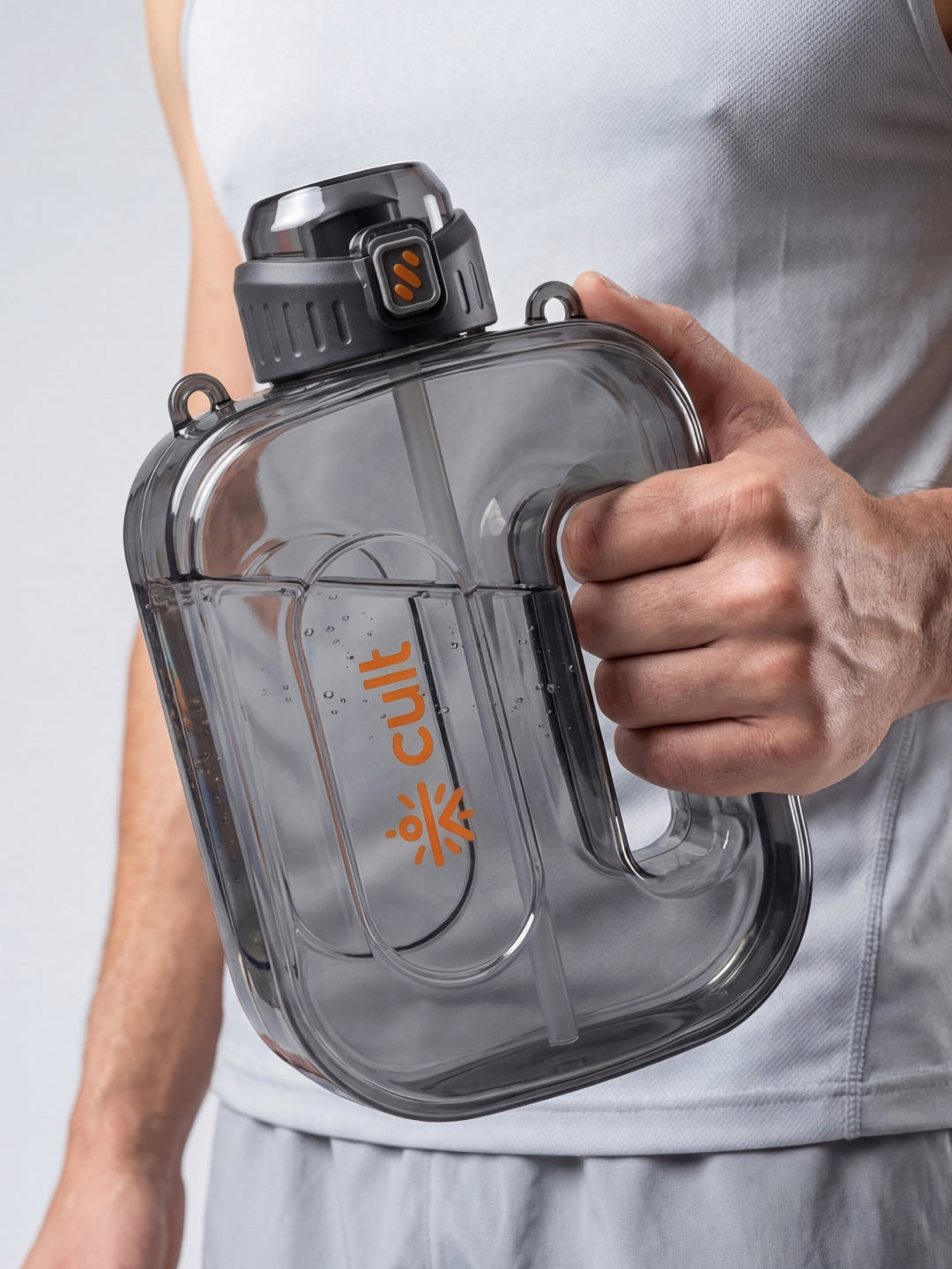 Cult Mini Gallon 1.6L Water Bottle with Straw & Strap BPA-Free Leakproof Gym Bottle 1600ml Hydration Bottle Black
