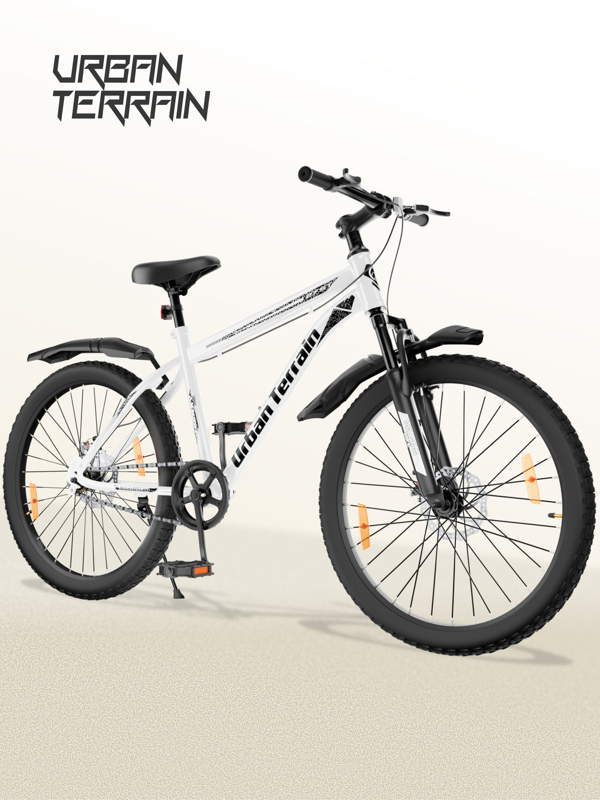 Galaxy Pro Mountain Bike Steel 27.5 inch Tyre, Single Speed Cycle With Front Suspension and Dual Disc Brakes, White