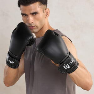 Cult Boxing Gloves 14 OZ  Pro-Style Training Gloves for Sparring, Heavy Bag & Mitt Work  Premium PU Leather  Black