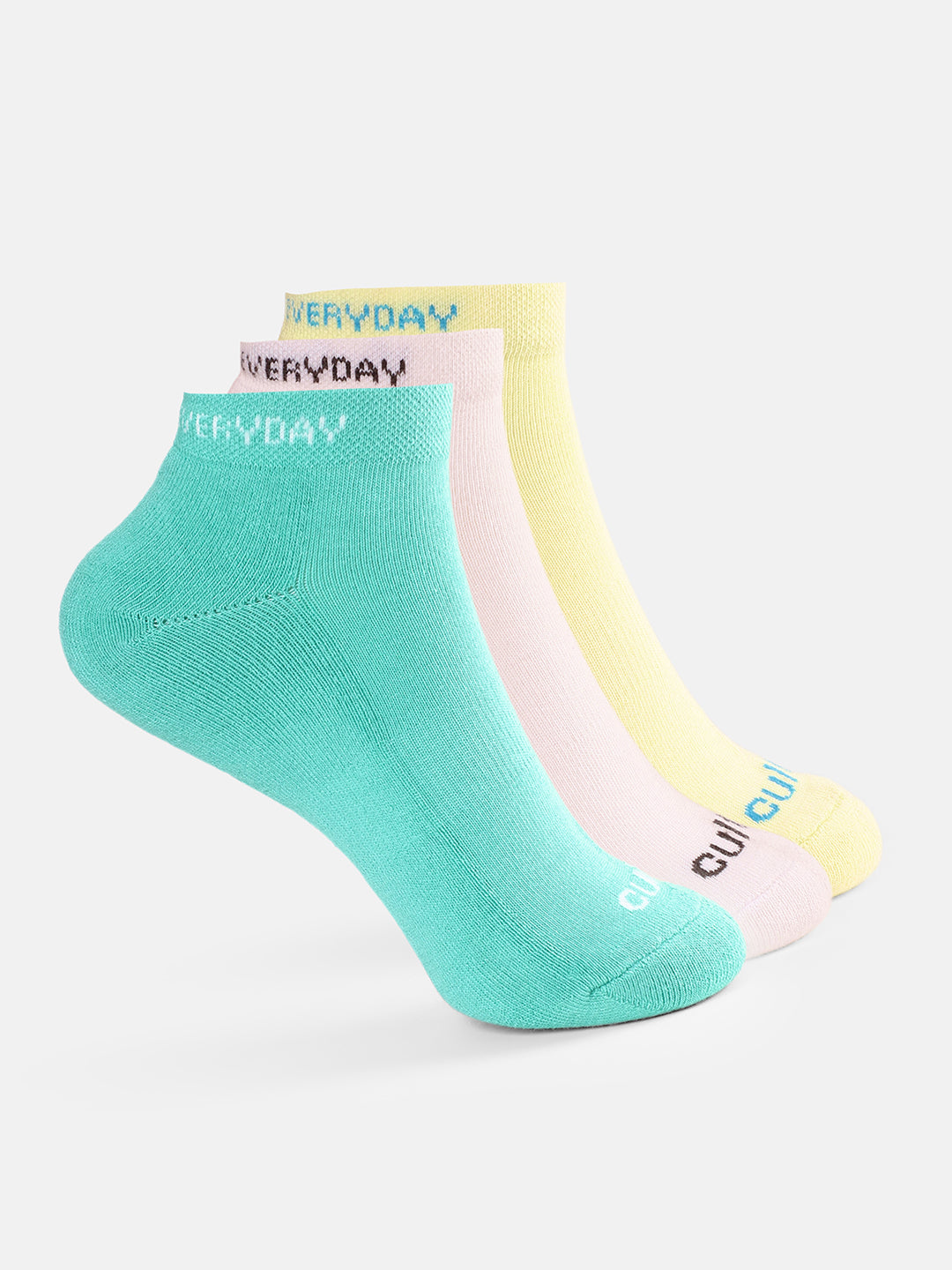 Sports Low Ankle Length Terry Pack of 3 Sea Green,White & Yellow Socks Women