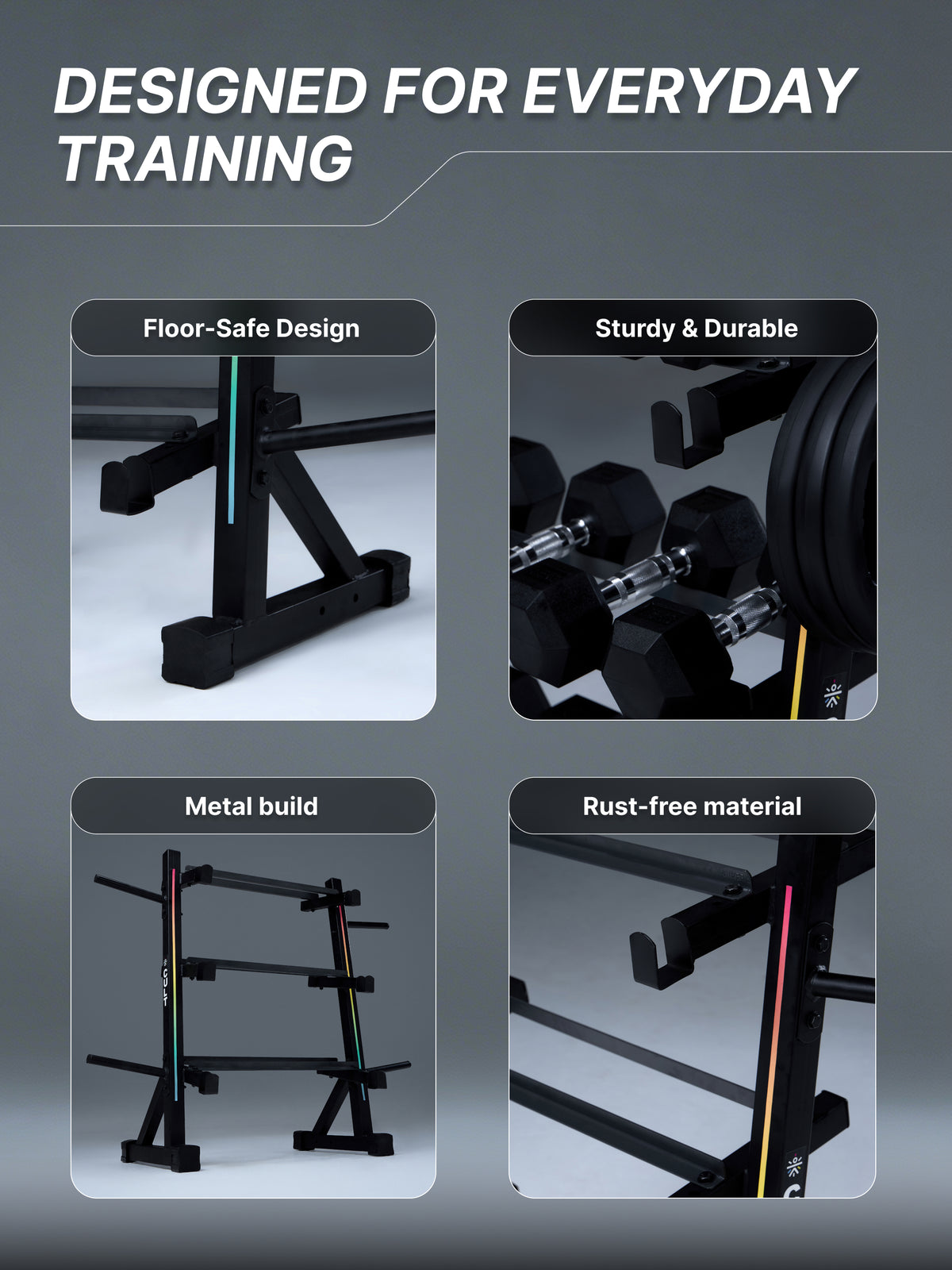 Cult 3 Level Storage Rack for weights (Rod, Plates & Dumbbell) | 300 Kg Max Load | Compact, Stable & Space-Efficient Design for home use (with 6 Months Extended Warranty)