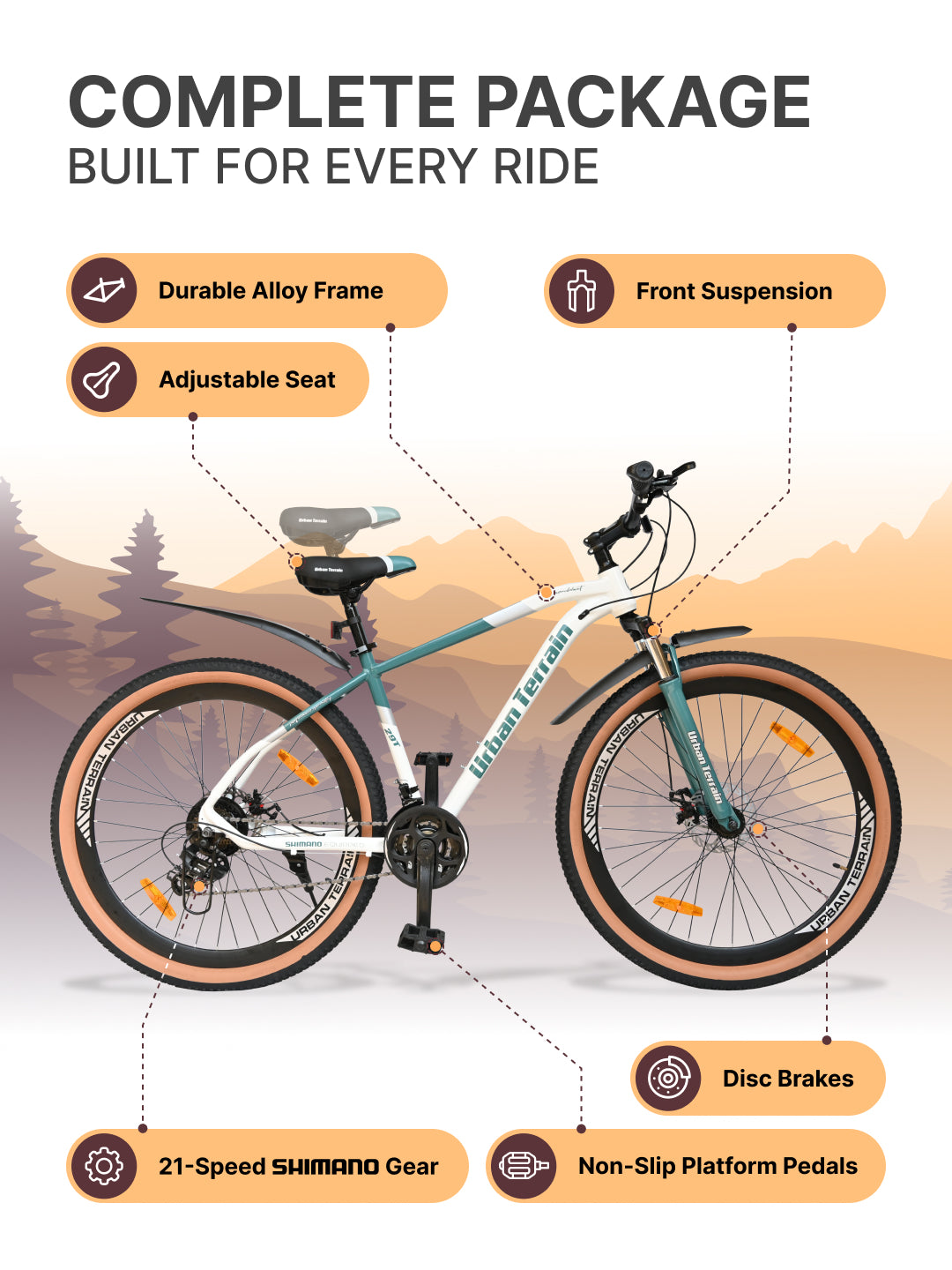 Aeroblast Mountain Bike Alloy Frame 21 Speed Cycle 29 inch With Front Suspension, Triple Wall Rim and Dual Disc Brakes, Ideal For 5.6 ft to 6 ft & above, 15+ Years, Unisex (WhiteBlue)