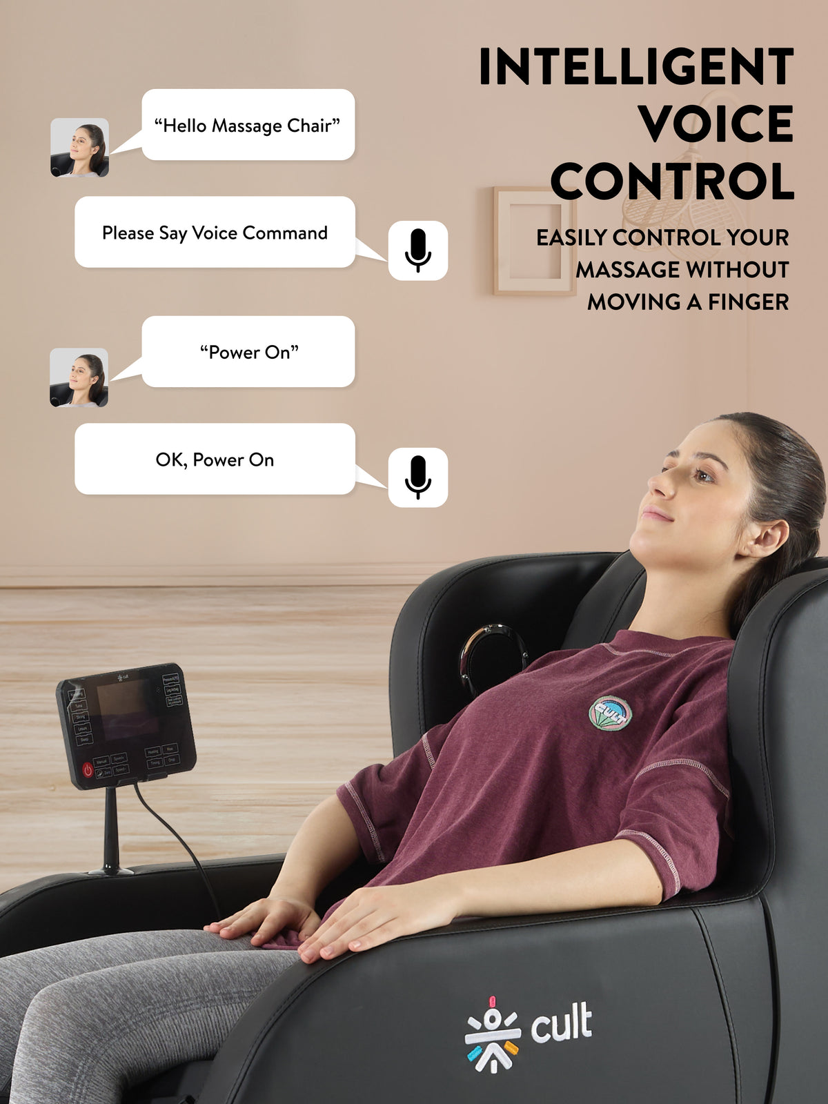Cult BlissBlack Massage Chair with Fixed Point Massage Technique and Bluetooth AI Voice Function for Full Body Massage At Home