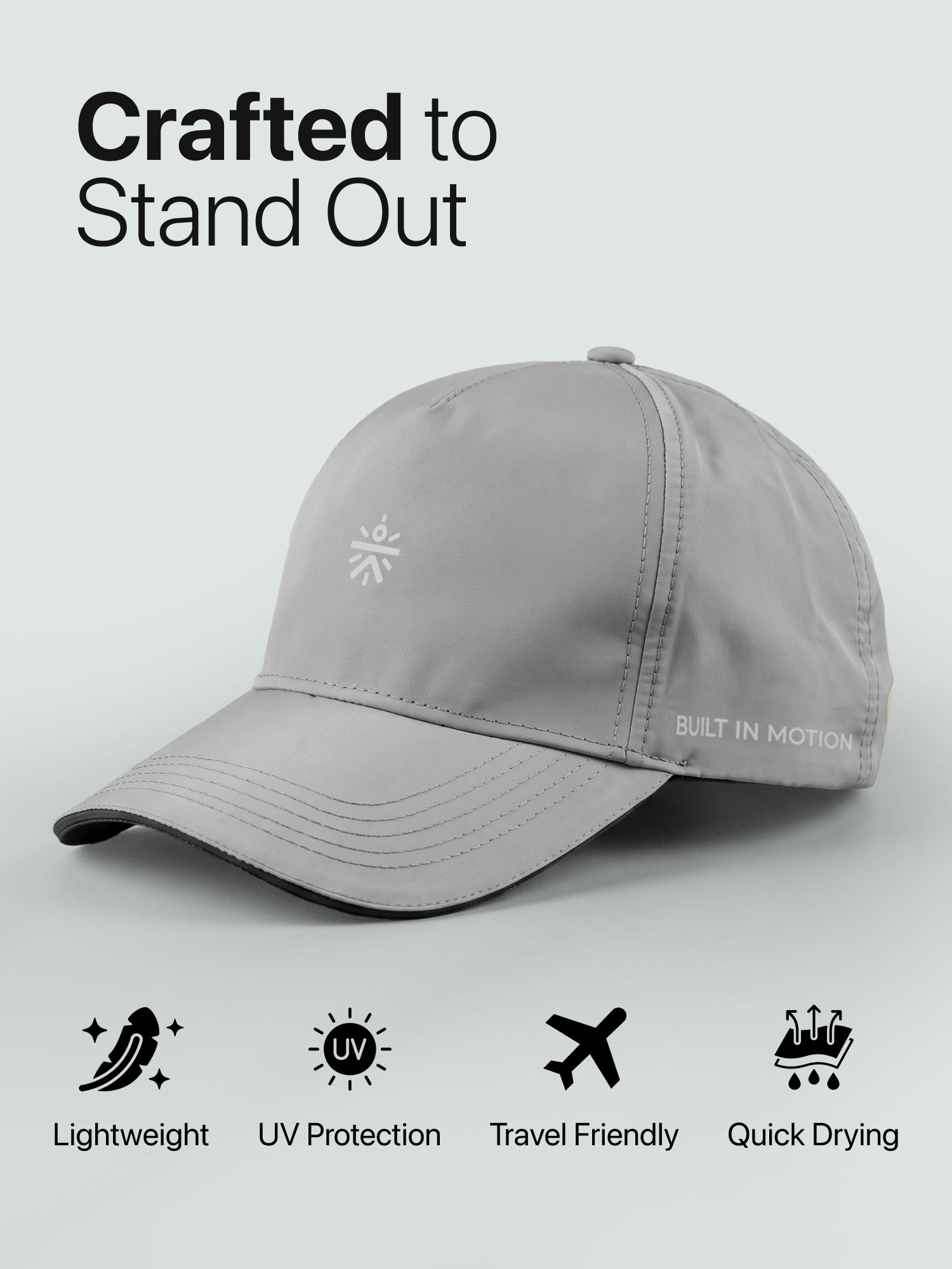 CULT Dry Fit Sports Cap for Men & Women Lightweight Quick Dry Running Cap with Sweatband, UV Protection, Reflective Detailing Adjustable Velcro Closure Grey