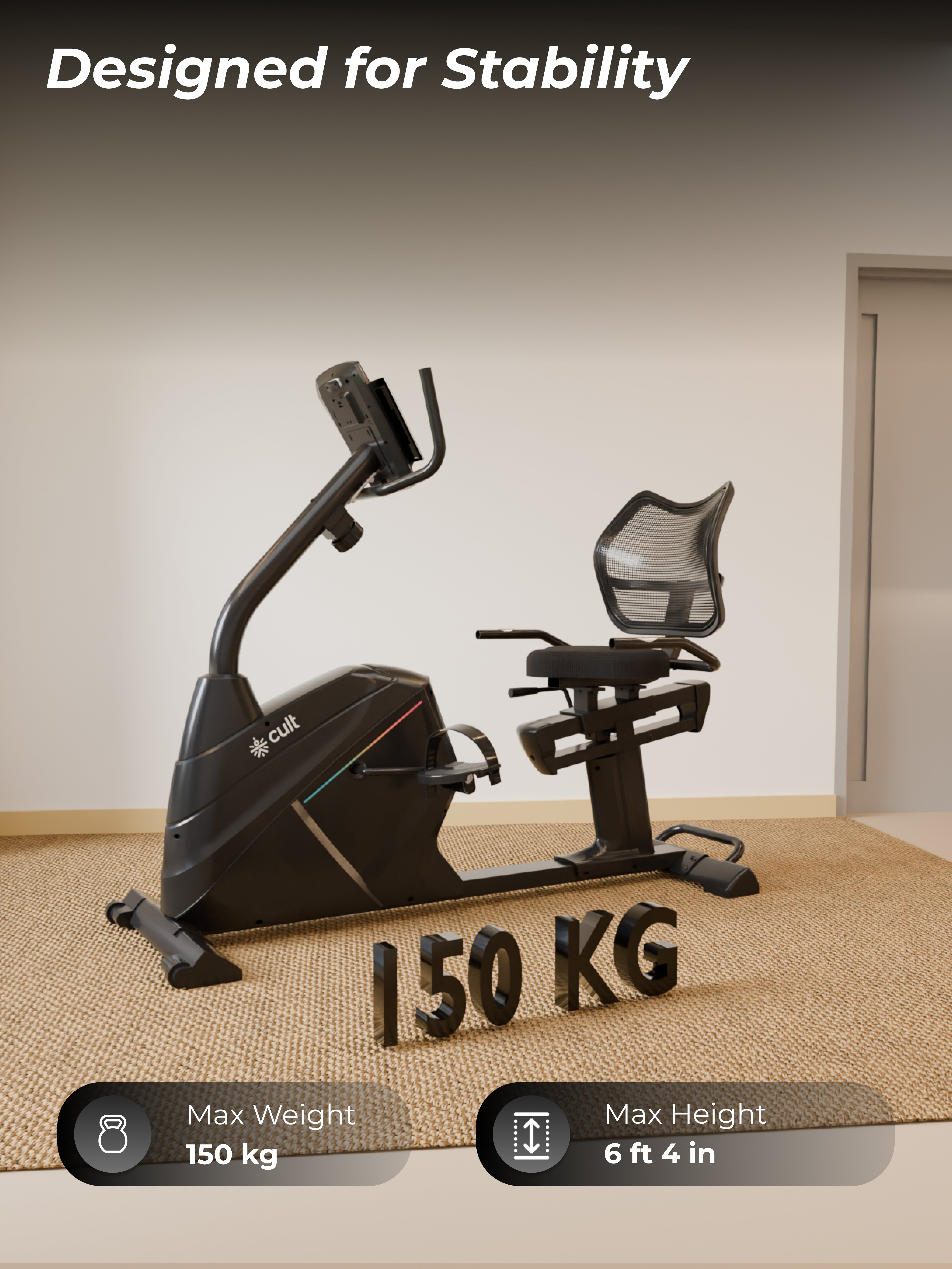 Cult SmartBikeBariPro Magnetic Recumbent Bike| 8Kg Flywheel | Max Weight: 150Kg | Home Use Recumbent Exercise Bike