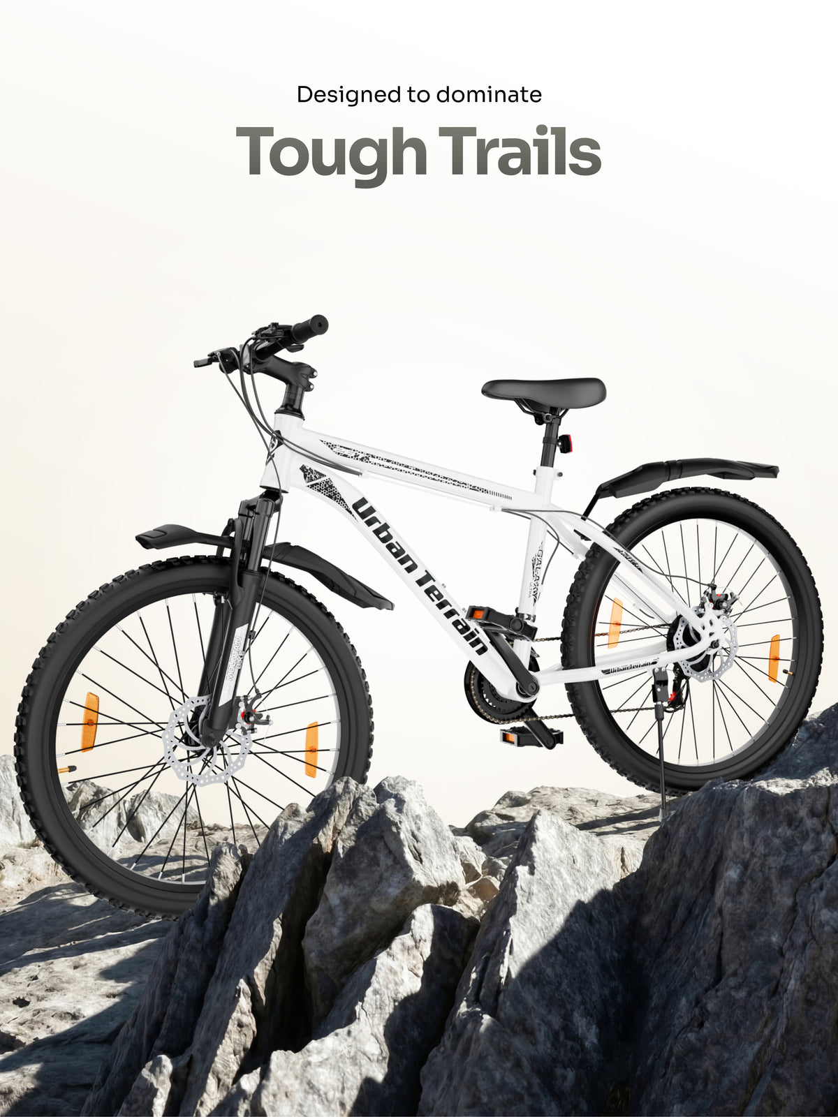 Galaxy Ultra Mountain Bike Steel 21 Speed Cycle 26 inch Tyre, White With Front Suspension, Single Wall Rim and Dual Disc Brakes Ideal For 5 ft to 5.7 ft