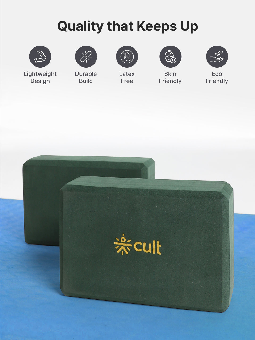 cult Mindful Movement Yoga Kit - Yoga Mat TPE 6mm Green Alignment ,Yoga Block Green Pair of 2 & Yoga Belt Black