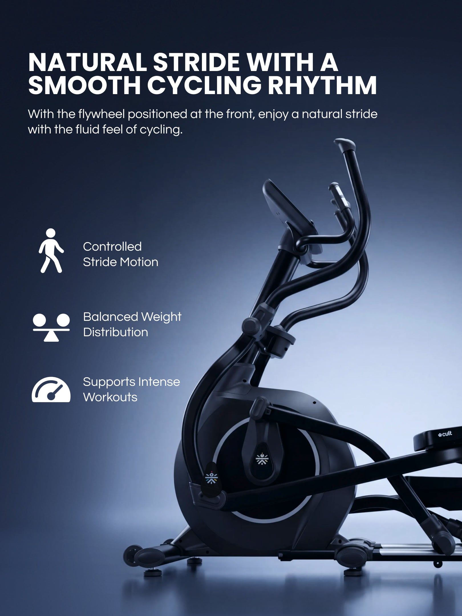 Cult Stratus Elliptical Cross Trainer for Home with 11 kg Flywheel | 150 kg Capacity | 19.6-Inch Natural Stride | 16-Level Electronic Magnetic Resistance | LED Display