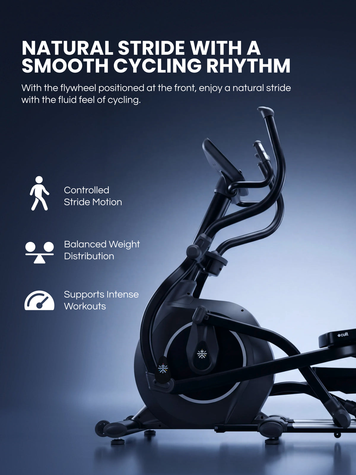 Cult Stratus Elliptical Cross Trainer for Home with 11 kg Flywheel | 150 kg Capacity | 19.6-Inch Natural Stride | 16-Level Electronic Magnetic Resistance | LED Display