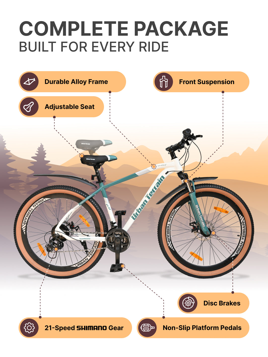 Aeroblast Mountain Bike Alloy Frame 21 Speed Cycle 27.5 inch With Front Suspension, Triple Wall Rim and Dual Disc Brakes, Ideal For 5.2 ft to 6 ft, 15+ Years, Unisex (WhiteBlue)