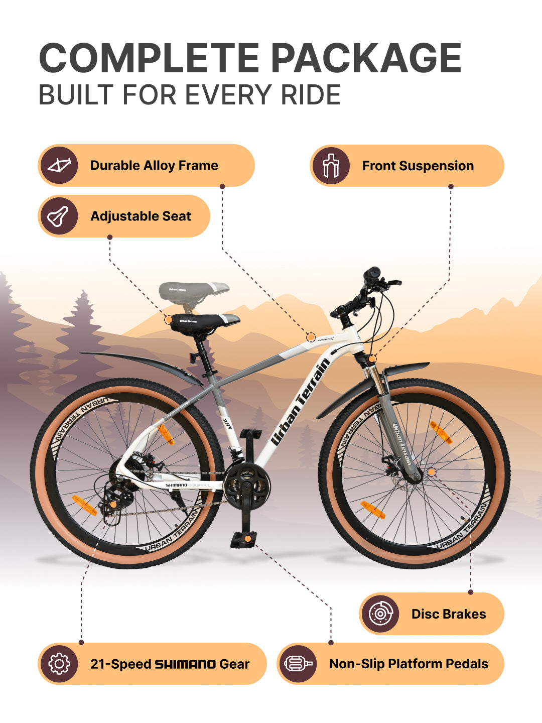 Aeroblast Mountain Bike Alloy Frame 21 Speed Cycle 29 inch With Front Suspension, Triple Wall Rim and Dual Disc Brakes, Ideal For 5.6 ft to 6 ft & above, 15+ Years, Unisex (WhiteGrey)