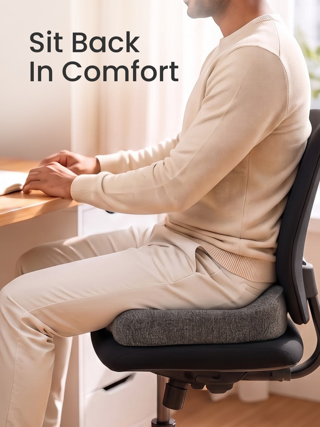 CULT Tailbone Support Pillow for Coccyx and Lower Back Comfort Cushion for Office Chair Car Seat and Home Seating Grey