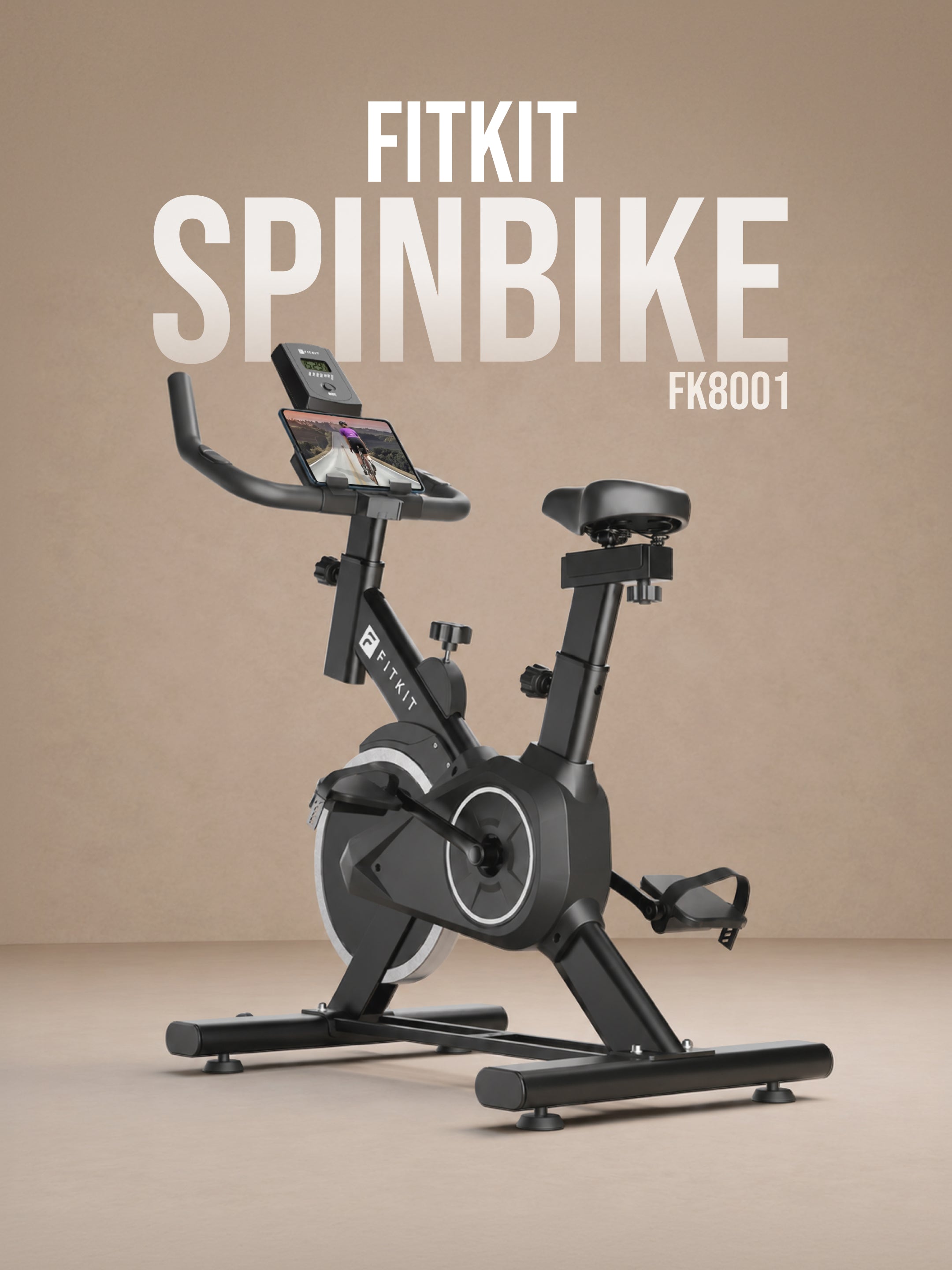 Fitkit by Cult FK8001 Spin Bike, LCD Display, Adjustable Brake Pad Resistance with Belt Drive System for Fitness at Home Workouts | Max Weight : 130 kg (Black)