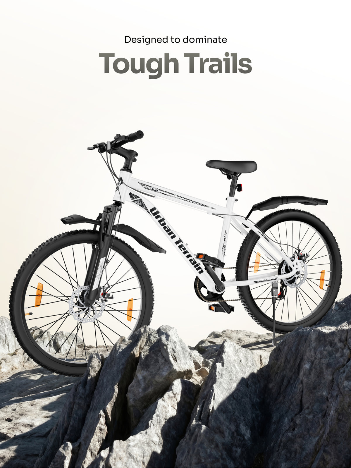 Galaxy Max Mountain Bike Steel 7 Speed Cycle 26 inch Tyre, White With Front Suspension, Single Wall Rim and Dual Disc Brakes Ideal For 5 ft to 5.7 ft
