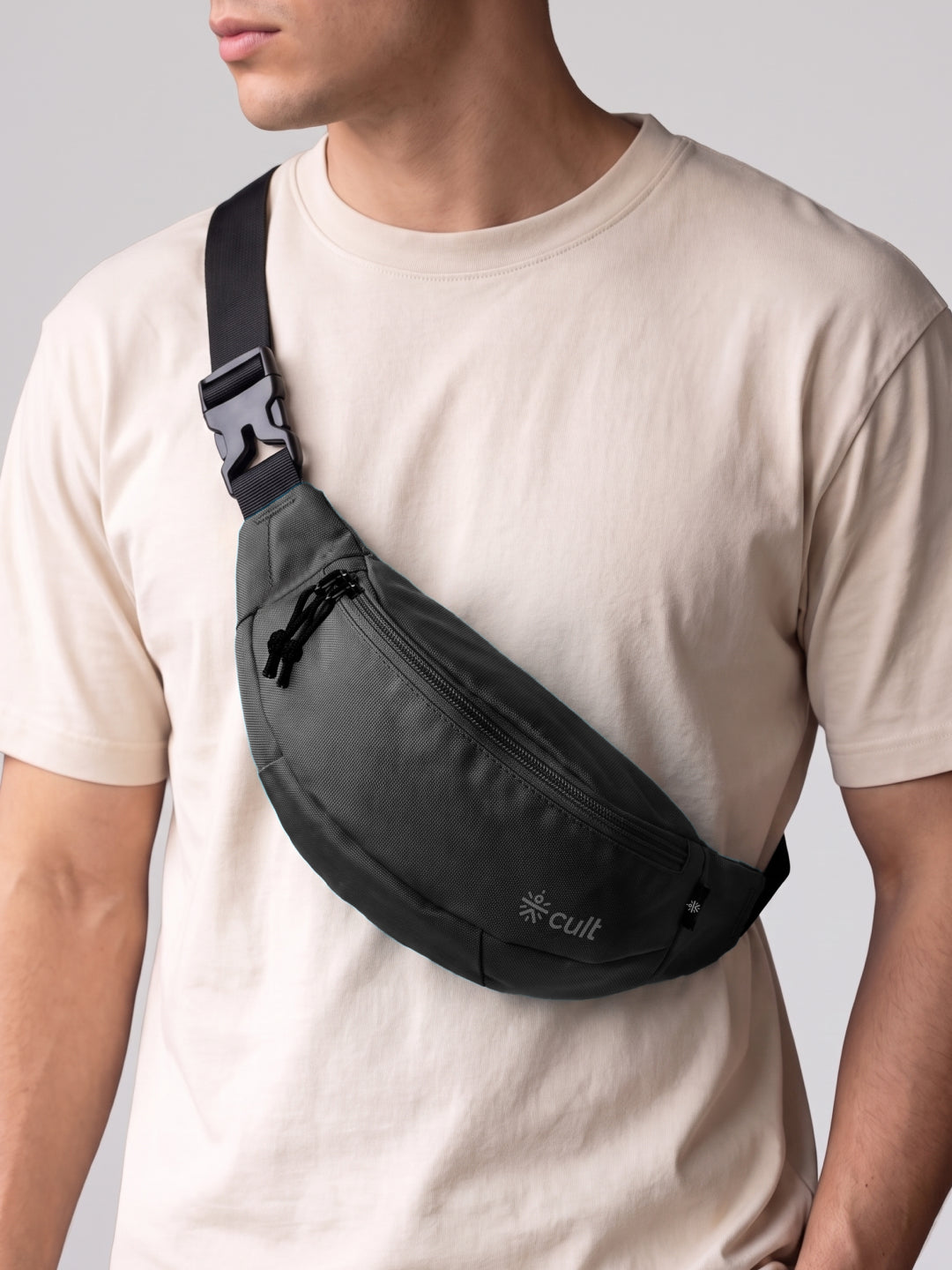 Cult Waist Bag for Men & Women, Compact Fanny Pack with Dual Compartments, Adjustable Strap, Water-Repellent Travel, Running & Everyday Carry Bag – Black